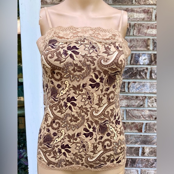 Y2K Tan/Brown Floral Fall Lace Cami Top - Picture 3 of 8